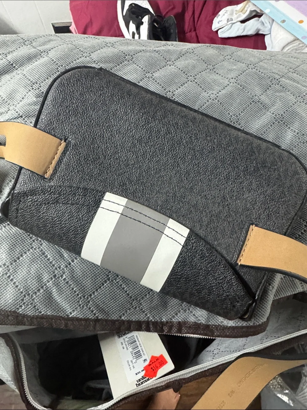 Michael Kors Black Crossbody with White & Gray Center Stripe